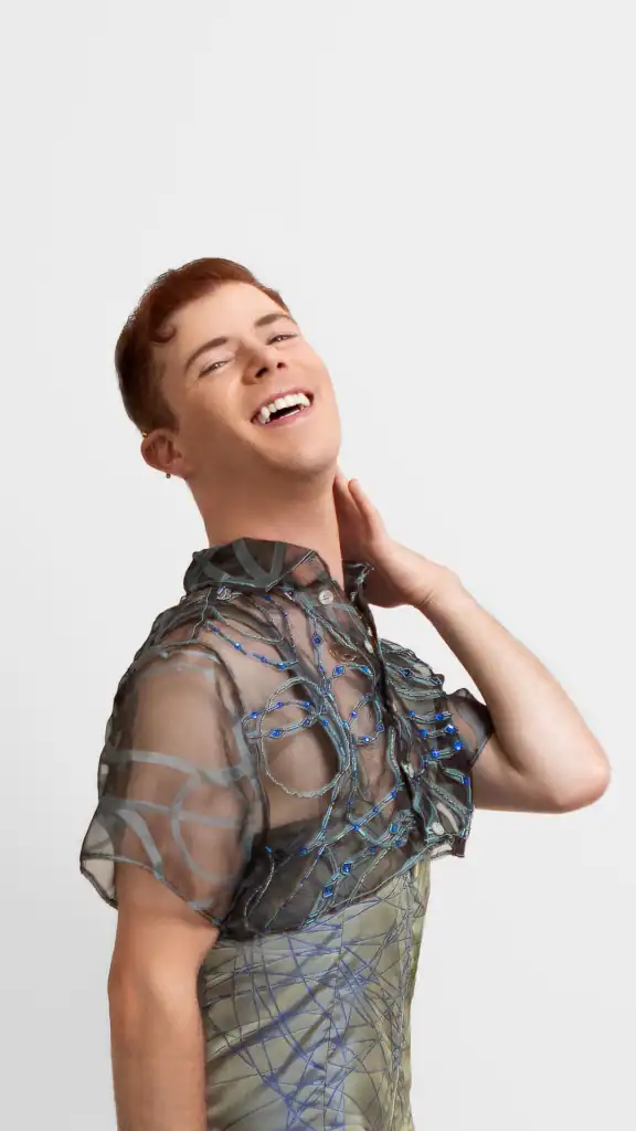 Sexy romper design with detailed luxury fabric and shawl, closeup of sheer coverup.